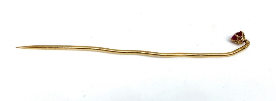 A ruby and gold stick pin, marks indistinct, with another stick pin (2) - Image 12 of 12