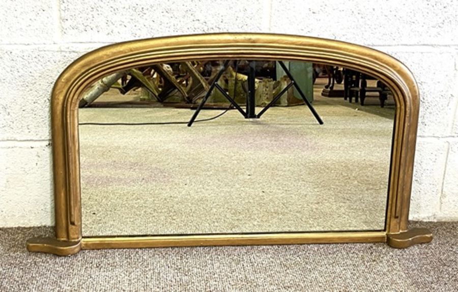 A Victorian gilt framed overmantel mirror, late 19th century, with arched top, 50cm x 94cm; together - Image 2 of 4