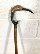 A very fine walking stick, with horn carved Curlew head handle, in manner of Guy Taplin, the head