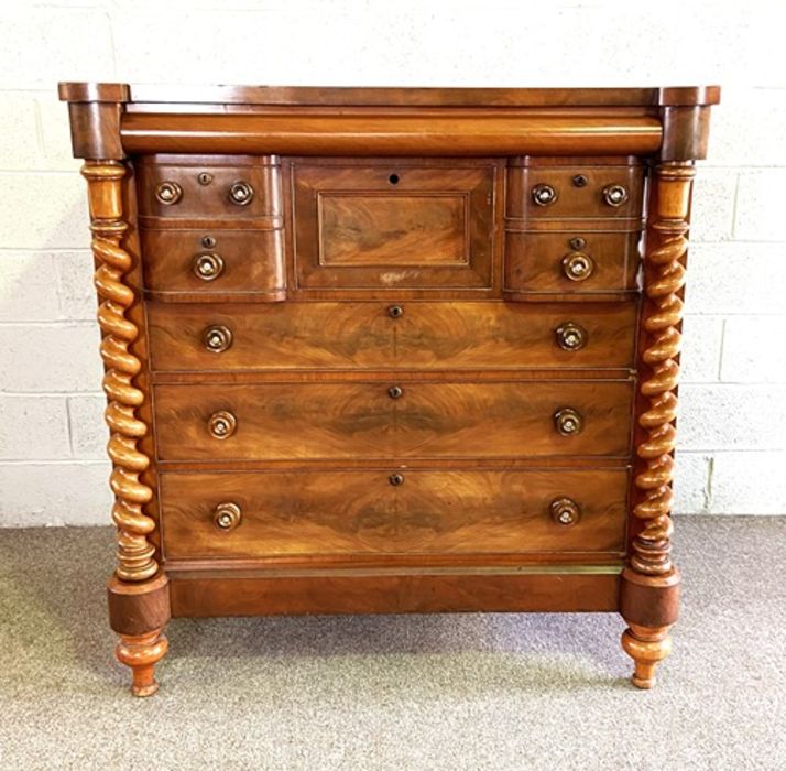 A large Scottish Victorian mahogany chest of drawers, with a cushion drawer above a central hat - Image 3 of 10