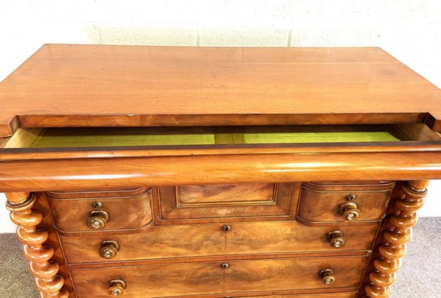 A large Scottish Victorian mahogany chest of drawers, with a cushion drawer above a central hat - Image 4 of 10