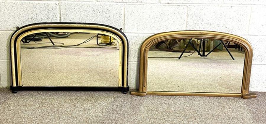 A Victorian gilt framed overmantel mirror, late 19th century, with arched top, 50cm x 94cm; together