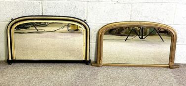 A Victorian gilt framed overmantel mirror, late 19th century, with arched top, 50cm x 94cm; together