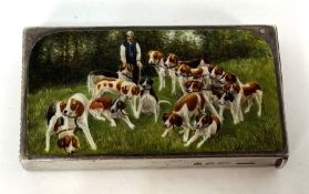 A Victorian novelty hunting silver and enamelled match case, hallmarked London 1892, by Samson