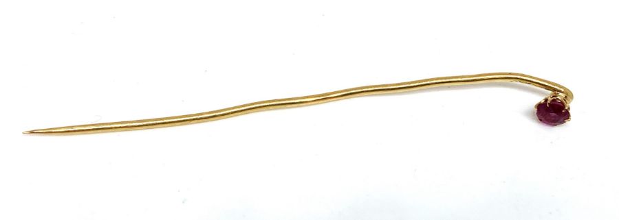 A ruby and gold stick pin, marks indistinct, with another stick pin (2) - Image 5 of 12