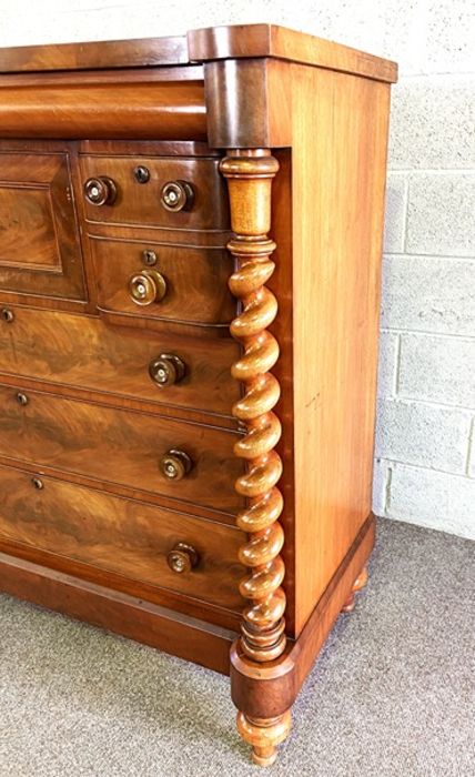 A large Scottish Victorian mahogany chest of drawers, with a cushion drawer above a central hat - Image 8 of 10