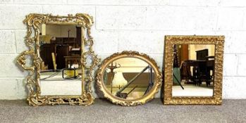 A George II style gilt framed wall mirror, 75cm x 84cm; together with two others smaller (3)