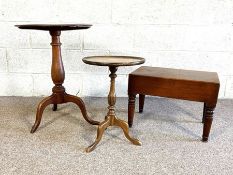 A provincial George III wine table, with elm turned baluster pillar and slender tripod base;