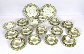 A Sutherland china tea service for twelve place settings, decorated with flowers and green bands (