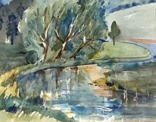 Robert MacDonald Scott, Scottish (1914-1994), Willows by the Tweed at Melrose, watercolour, signed