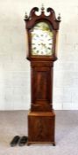 A Victorian longcase clock, 19th century, with a painted arched dial, roman numerals, subsidiary