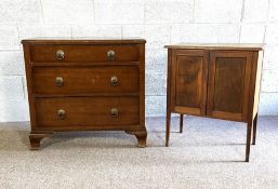 A vintage chest of drawers, with three long drawers; together with a small mahogany music or side