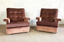 Two modern button upholstered armchairs, currently upholstered in light pink (2)