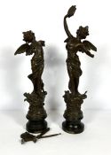 Two Continental spelter figures, 19th century, some losses (2)