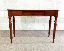 A small vintage kitchen prep table with central drawer, on tapered legs; together with a small