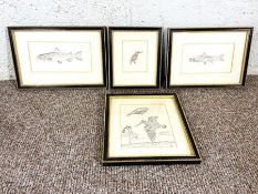 Assorted pictures and prints, including a fishing etching of Leaderfoot Viaduct (10)