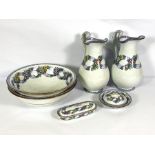 A Victorian twin jug wash set, with large bowl, soap dish and related