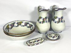 A Victorian twin jug wash set, with large bowl, soap dish and related