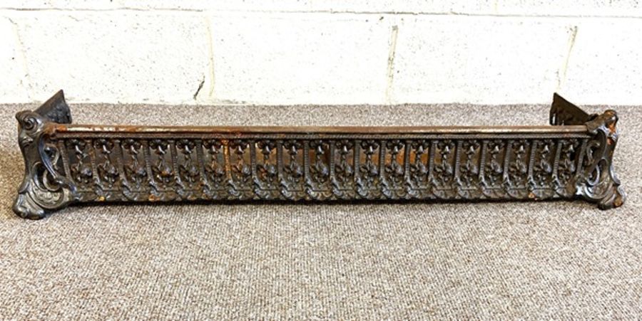 An Arts & Crafts beaten copper fire curb; together with a Victorian cast iron decorative fire - Image 3 of 7