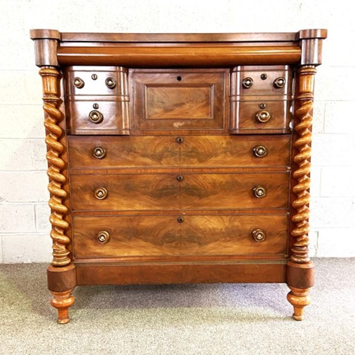A large Scottish Victorian mahogany chest of drawers, with a cushion drawer above a central hat - Image 2 of 10