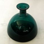 A green mallet form decanter, with wide base, 20cm high