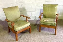 A pair of modern Gainsborough style armchairs, with serpentine backs and green upholstery (2)