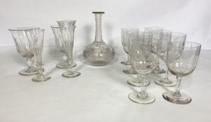 A group of glassware, including a pair of mid 19th century goblets; a set eight etched glass wine