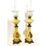A pair of vintage opaline and gilt metal baluster oil lamp bases, with portraits of Napoleon