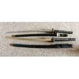 Two Japanese Katana, 20th century decorative swords, with scabbards, one with a signed blade