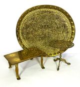 A brass pot trivet, the circular top decorated with a squirrel, circa 1900; together with a brass