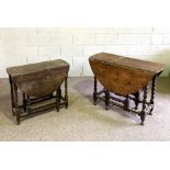 An 18th/19th century bobbin turned gate leg dining table, with oval drop leaf top and another