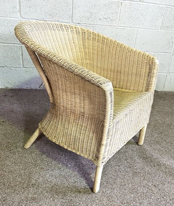 Two rattan garden chairs and two modern chairs with striped upholstery - Image 4 of 14