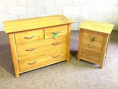 A modern ash wood bedroom chest of drawers and matching smaller chest and a modern bed (3)