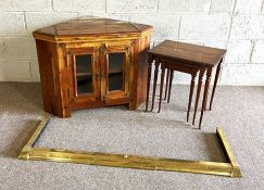 A corner display unit or tv stand; together with a fire curb, and nest of three tables (3)