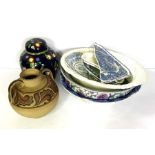 A collection of assorted ceramics, including a large modern decorative ginger jar, a stoneware