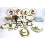A large assortment of ceramics, including rose decorated plates, a pot pourri, assorted bowls and