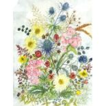 Still Life of Garden Flowers, watercolour; together with a coloured print depicting a bridge (2)