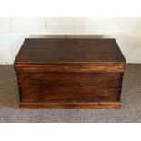 A vintage stained pine blanket chest, with internal candle box and small drawers, 100cm wide