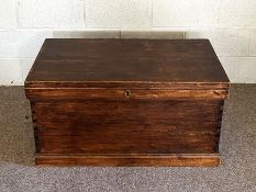 A vintage stained pine blanket chest, with internal candle box and small drawers, 100cm wide