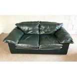 Two modern leather deep seated sofas, circa 2000, including a three seater and two seater, both with