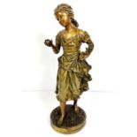 A French patinated spelter figure of a young girl, "Fruit Défendu", after Rancoulet, late 19th