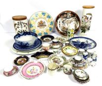 A variety of tea wares and other table china, including blue and white transfer printed ceramics