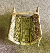 A small drop leaf coffee table, together with a vintage wicker log carrier (2)