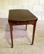 A Regency style mahogany Pembroke table, with drop leaf top and tapered legs; also a George III