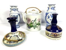 A pair of Chinese blue and white porcelain baluster vases, decorated with flowers, also two small