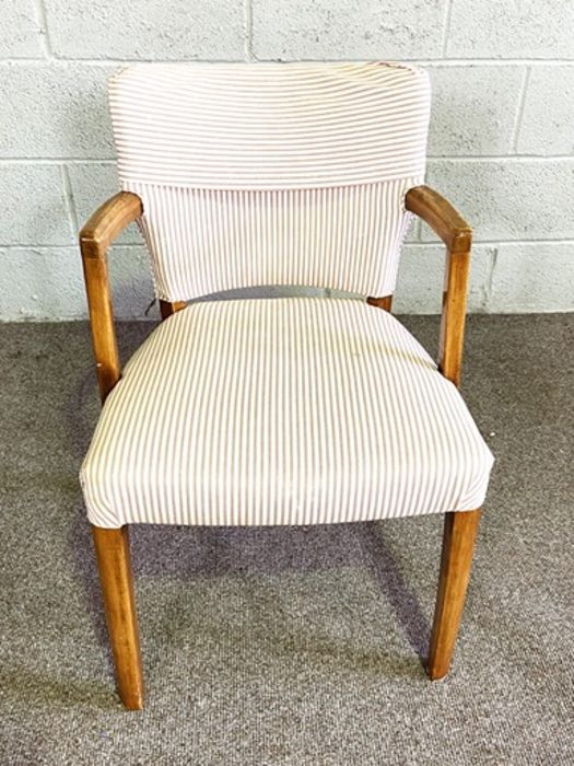 Two rattan garden chairs and two modern chairs with striped upholstery - Image 10 of 14