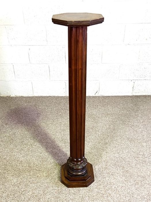 A handy heavy mahogany George III style torchere or portrait bust stand, 19th century, with fluted