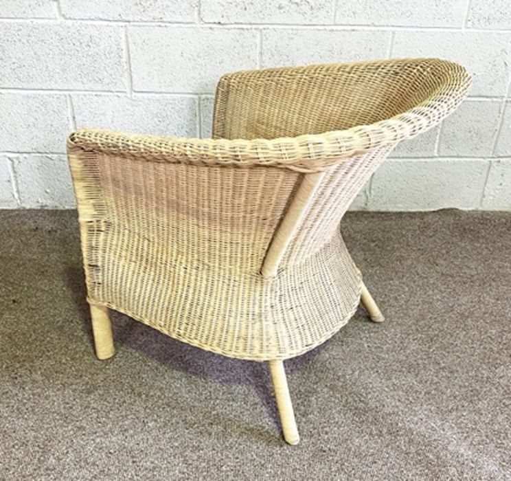 Two rattan garden chairs and two modern chairs with striped upholstery - Image 6 of 14