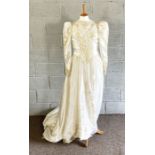 Vintage wedding dress, late 20th century, polyester, with simulated pearls & sequins, size 14  (