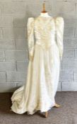 Vintage wedding dress, late 20th century, polyester, with simulated pearls & sequins, size 14  (